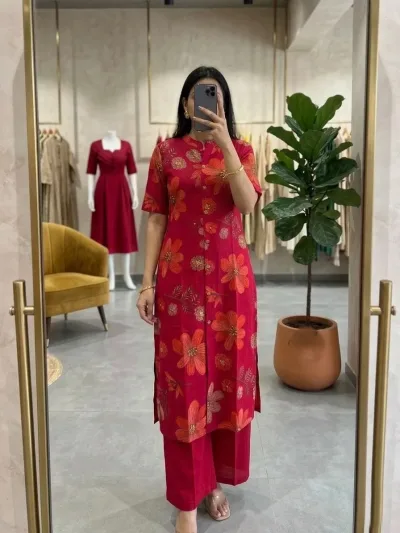 Bright Red Floral Designer Salwar Set